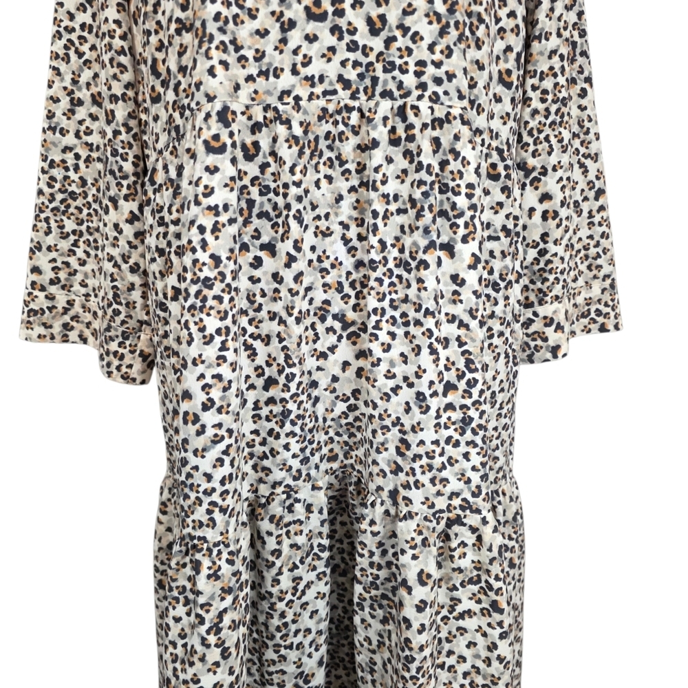 Leopard Print Tiered Midi Dress V-Neck Relaxed Boho Casual Western Size 8 - Picture 4 of 10